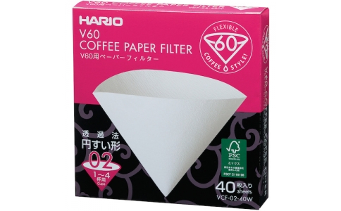 ハリオサイエンス（株）  VCF-02-40W  ＨＡＲＩＯ　Ｖ６０用ペーパーフィルター０２Ｗ　４０枚入り