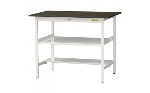 山金工業（株）  SLMH-1275TF-BRW  ヤマテック　ワークテーブルＬＡＢシリーズ　固定式Ｈ９５０ｍｍ　中間棚・半面棚板付　指紋レスメラミン天板　Ｗ１２００×Ｄ７５０
