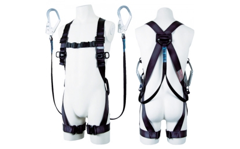 藤井電工（株）  R-504-2GC-BX  ツヨロン　フルハーネス安全帯黒影Ｇカットツインランヤード