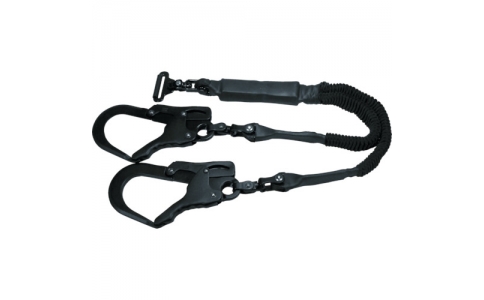 （株）基陽  WLJTGK-LL  ＫＨ　２丁掛けじゃばら式駕王ランヤード　剣フック自在環－Ｄ環　１５－１５　黒