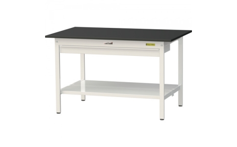 山金工業（株）  SLK-1275WTT-BKW  ヤマテック　ワークテーブルＬＡＢシリーズ　固定式Ｈ７４０ｍｍ　ワイド引出し・全面棚板付　ケミテクト天板　Ｗ１２００×Ｄ７５０