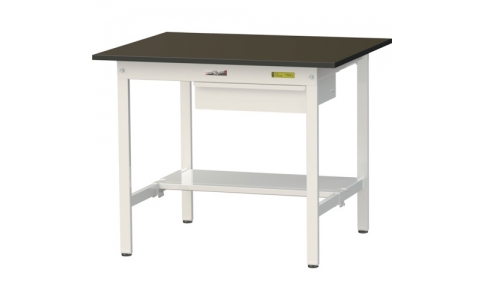 山金工業（株）  SLM-975UT-BRW  ヤマテック　ワークテーブルＬＡＢシリーズ　固定式Ｈ７４０ｍｍ　キャビネット・半面棚板付　指紋レスメラミン天板　Ｗ９００×Ｄ７５０