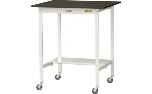 山金工業（株）  SLMHC-975T-BRW  ヤマテック　ワークテーブルＬＡＢシリーズ　移動式Ｈ１０３５ｍｍ　半面棚板付　指紋レスメラミン天板　Ｗ９００×Ｄ７５０