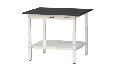 山金工業（株）  SLKA-975TT-BKW  ヤマテック　ワークテーブルＬＡＢシリーズ　高さ調整タイプＨ６００～９００ｍｍ　全面棚板付　ケミテクト天板　Ｗ９００×Ｄ７５０