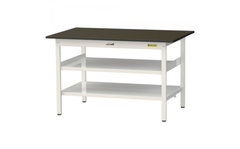 山金工業（株）  SLM-1275TTF-BRW  ヤマテック　ワークテーブルＬＡＢシリーズ　固定式Ｈ７４０ｍｍ　中間棚・全面棚板付　指紋レスメラミン天板　Ｗ１２００×Ｄ７５０