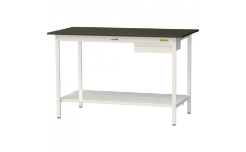 山金工業（株）  SLMH-1575UTT-BRW  ヤマテック　ワークテーブルＬＡＢシリーズ　固定式Ｈ９５０ｍｍ　キャビネット・全面棚板付　指紋レスメラミン天板　Ｗ１５００×Ｄ７５０