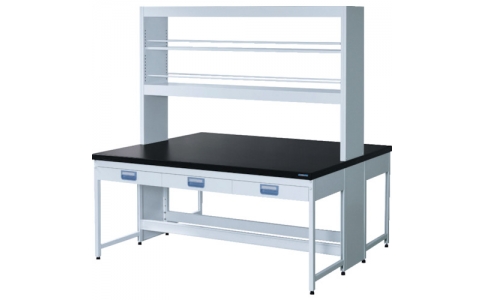 三進金属工業（株）  E2B2A5AA1  ＳＡＮＳＨＩＮ　スチール実験台エコプラッテ２　中央実験台　吊り引出し・試薬棚タイプ　Ｗ１５００