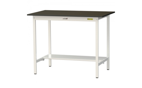 山金工業（株）  SLMH-1275T-BRW  ヤマテック　ワークテーブルＬＡＢシリーズ　固定式Ｈ９５０ｍｍ　半面棚板付　指紋レスメラミン天板　Ｗ１２００×Ｄ７５０