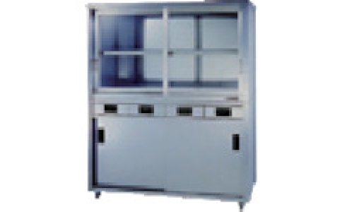 （株）東製作所  ACS-1800LG  アズマ　上下二段式ステンレス保管庫　上部ガラス引違戸　１８００×９００×１８００