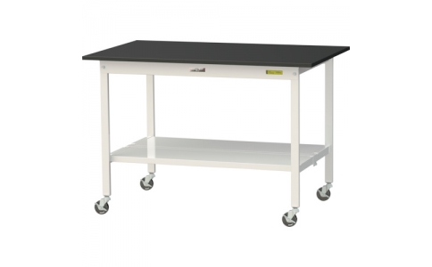 山金工業（株）  SLKC-1275TT-BKW  ヤマテック　ワークテーブルＬＡＢシリーズ　移動式Ｈ８２５ｍｍ　全面棚板付　ケミテクト天板　Ｗ１２００×Ｄ７５０