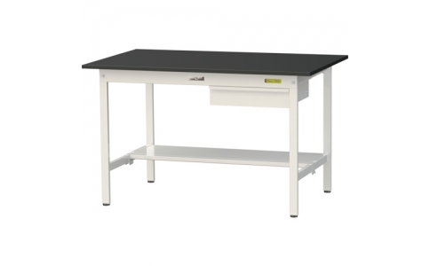 山金工業（株）  SLK-1275UT-BKW  ヤマテック　ワークテーブルＬＡＢシリーズ　固定式Ｈ７４０ｍｍ　キャビネット・半面棚板付　ケミテクト天板　Ｗ１２００×Ｄ７５０
