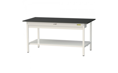 山金工業（株）  SLK-1575WTT-BKW  ヤマテック　ワークテーブルＬＡＢシリーズ　固定式Ｈ７４０ｍｍ　ワイド引出し・全面棚板付　ケミテクト天板　Ｗ１５００×Ｄ７５０