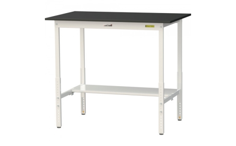 山金工業（株）  SLKAH-1275T-BKW  ヤマテック　ワークテーブルＬＡＢシリーズ　高さ調整タイプＨ９００～１２００ｍｍ　半面棚板付　ケミテクト天板　Ｗ１２００×Ｄ７５０