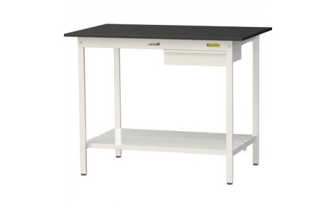 山金工業（株）  SLKH-1275UTT-BKW  ヤマテック　ワークテーブルＬＡＢシリーズ　固定式Ｈ９５０ｍｍ　キャビネット・全面棚板付　ケミテクト天板　Ｗ１２００×Ｄ７５０