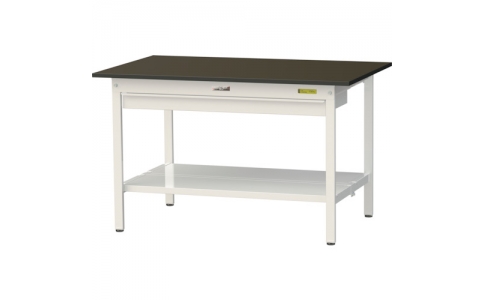 山金工業（株）  SLM-1275WTT-BRW  ヤマテック　ワークテーブルＬＡＢシリーズ　固定式Ｈ７４０ｍｍ　ワイド引出し・全面棚板付　指紋レスメラミン天板　Ｗ１２００×Ｄ７５０