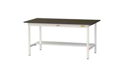 山金工業（株）  SLM-1575T-BRW  ヤマテック　ワークテーブルＬＡＢシリーズ　固定式Ｈ７４０ｍｍ　半面棚板付　指紋レスメラミン天板　Ｗ１５００×Ｄ７５０