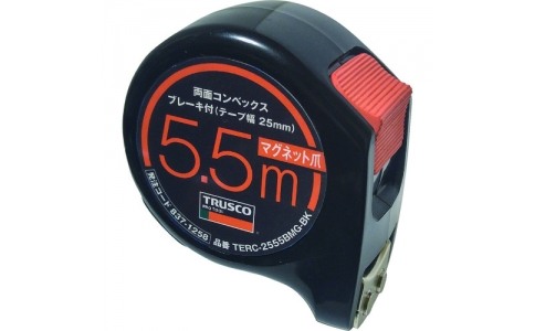 トラスコ中山（株）  TERC-2555BMG-BK  ＴＲＵＳＣＯ　両面コンベックス２５巾５．５ｍブレーキ付　マグネット爪　ブラック