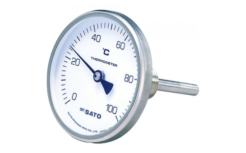 （株）佐藤計量器製作所  BM-T-75S-4  佐藤　バイメタル式温度計ＢＭ－Ｔ－７５Ｓ　０～１００℃　５０Ｌ（２１１０－２０）