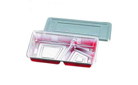 遠藤商事（株）  GBV1901  ＴＫＧ　福助工業　仕切付弁当容器　透明蓋付　ＬＣ－８Ｐ　（１００セット入）