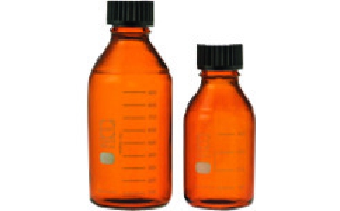 東京硝子器械（株）  371-05-21-72  ＴＧＫ　ねじ口びん　茶　黒キャップ付　１５０ｍＬ