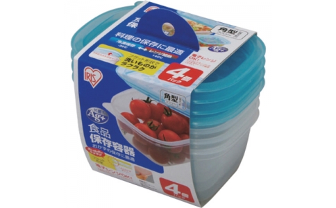 アイリスオーヤマ（株）  SHY-M-300-4-BL  ＩＲＩＳ　食品保存容器　角　３００ｍｌ×４Ｐ　ブルー