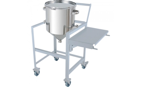 日東金属工業（株）  HT-CTL-ASCA-43  日東　ホッパー型バンド式密閉容器　６５Ｌ　架台付（作業台・取っ手・蓋置付）