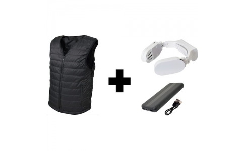 サンコー（株）  HEATBTSBKFRZGRT2RSPWH  サンコー　ヒーターベスト＋ネッククーラーモバイルバッテリーセット　ホワイト