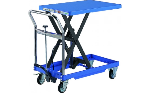 トラスコ中山（株）  HLF-250B  ＴＲＵＳＣＯ　フット式ハンドリフター２５０ｋｇテーブル８００×５００青