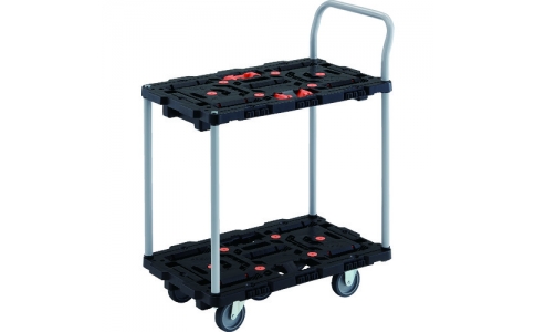 トラスコ中山（株）  BT724J3-E100  ＴＲＵＳＣＯ　連結式樹脂製２段台車　ビートル　７００Ｘ４５０　自在３輪　ハンドル付