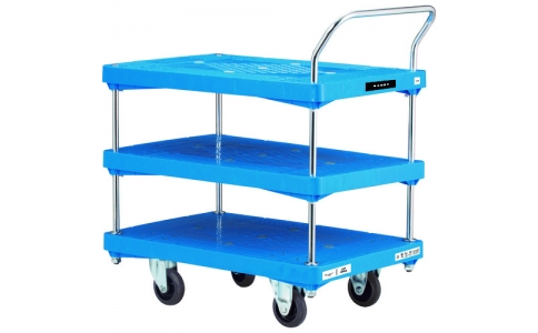 花岡車輛（株）  PA-BT3-GS  ダンディ　プラスチック台車　ダンディＰシリーズ　タイプＰＡ　３段テーブル片ハンドル式　サイレントキャスター仕様　Ｗ９０５×Ｄ６０５