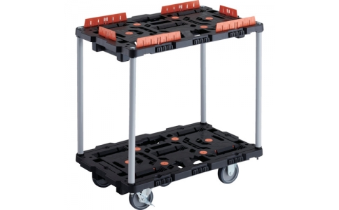 トラスコ中山（株）  BT720KJ3S2-E100  ＴＲＵＳＣＯ　連結式樹脂製２段台車　ビートル　７００Ｘ４５０　自在３輪　内２輪ストッパー付　柵付　ハンドルなし