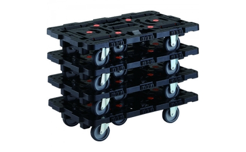 トラスコ中山（株）  BT700J3-E100-M4  ＴＲＵＳＣＯ　まとめ買い　連結式樹脂製平台車　ビートル　７００Ｘ４５０　自在３輪　４台セット