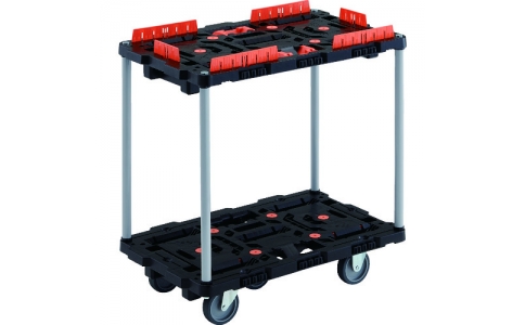 トラスコ中山（株）  BT720KJ3-E100  ＴＲＵＳＣＯ　連結式樹脂製２段台車　ビートル　７００Ｘ４５０　自在３輪　柵付　ハンドルなし