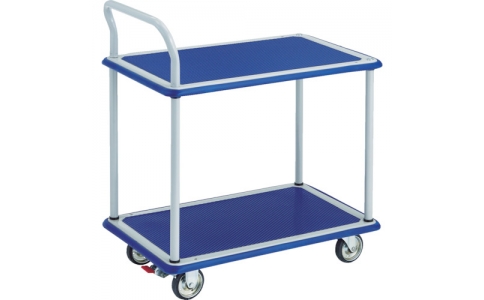 トラスコ中山（株）  104NAVS  ＴＲＵＳＣＯ　プレス製台車　ドンキーカート　２段式　抗ウィルス片袖ハンドル　タイプ７４０×４８０　ストッパー付