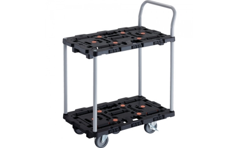 トラスコ中山（株）  BT724J5S2-E100  ＴＲＵＳＣＯ　連結式樹脂製２段台車　ビートル　７００Ｘ４５０　自在５輪　内２輪ストッパー付　ハンドル付