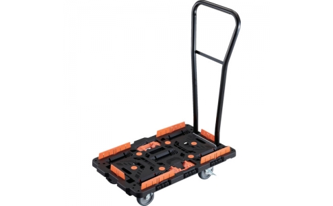 トラスコ中山（株）  BT700KJ5S2H-E100T  ＴＲＵＳＣＯ　連結式樹脂製平台車　ビートル　７００Ｘ４５０　自在５輪　内２輪ストッパー付　脱着式ハンドル付　柵　とめたろう付