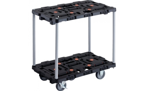 トラスコ中山（株）  BT720J3S2-E100  ＴＲＵＳＣＯ　連結式樹脂製２段台車　ビートル　７００Ｘ４５０　自在３輪　内２輪ストッパー付　ハンドルなし