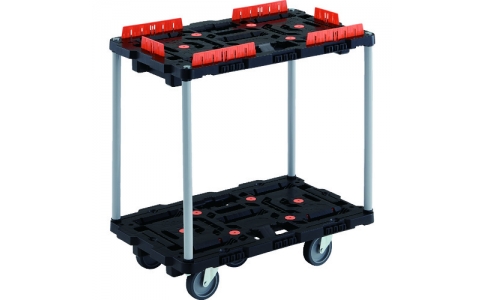 トラスコ中山（株）  BT720KJ5-E100  ＴＲＵＳＣＯ　連結式樹脂製２段台車　ビートル　７００Ｘ４５０　自在５輪　柵付　ハンドルなし