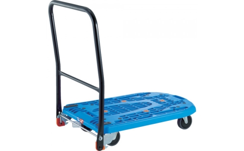 トラスコ中山（株）  MPK-720F2-B-JS  ＴＲＵＳＣＯ　樹脂台車　カルティオフラット　回転ハンドル　７８０Ｘ４９０　樹脂ストッパー付　青